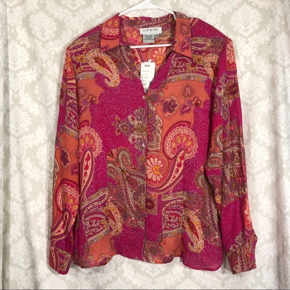 Liz & Me sheer paisley  blouse 16W Brand New